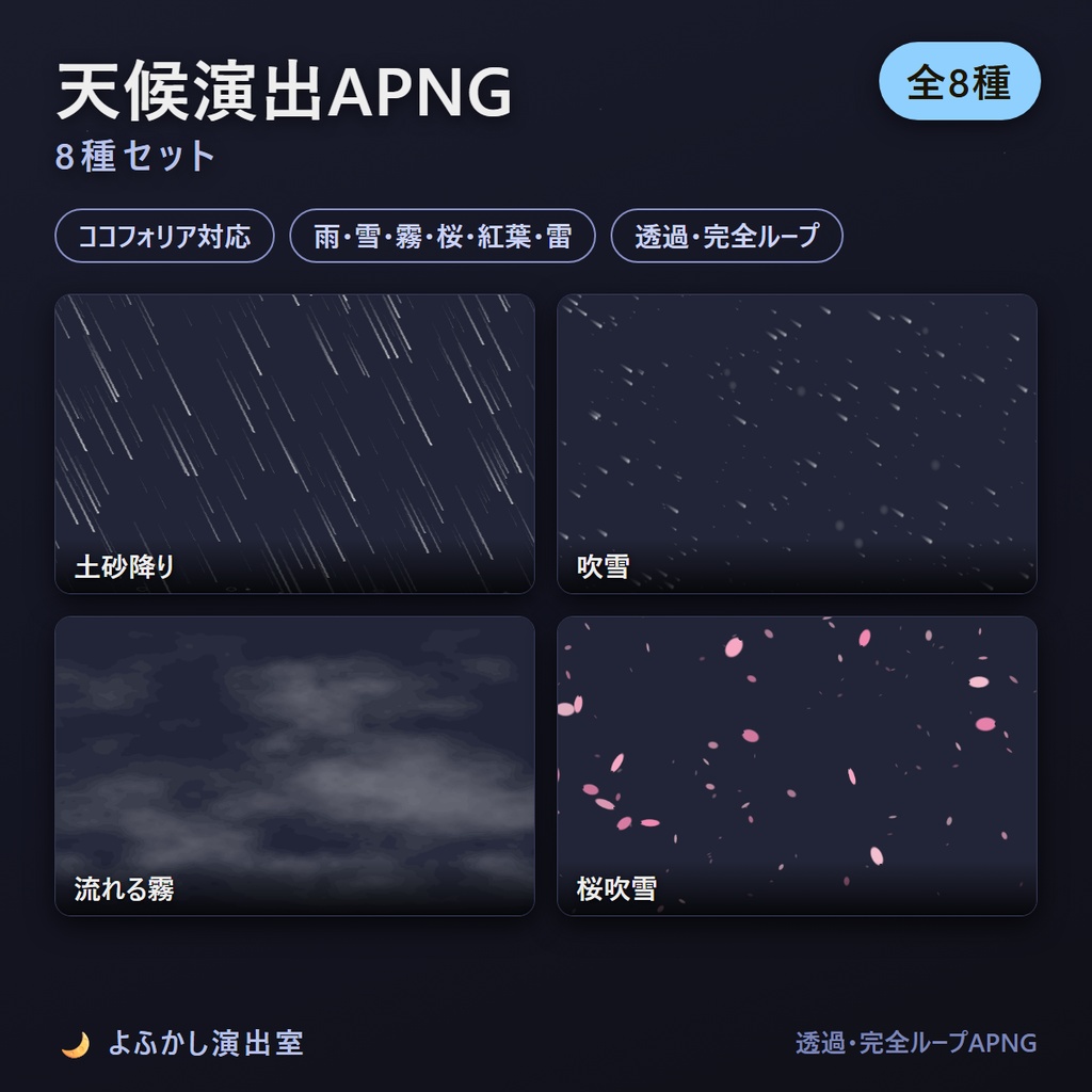 天候演出APNGセット 8種 (雨・雪・霧・桜・紅葉・雷)【ココフォリア対応】