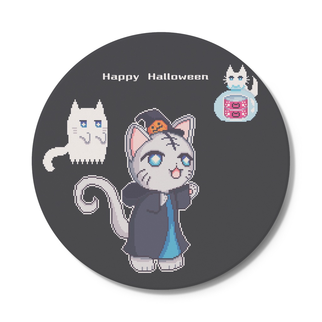 ハロウィン猫ドット　丸形コースター