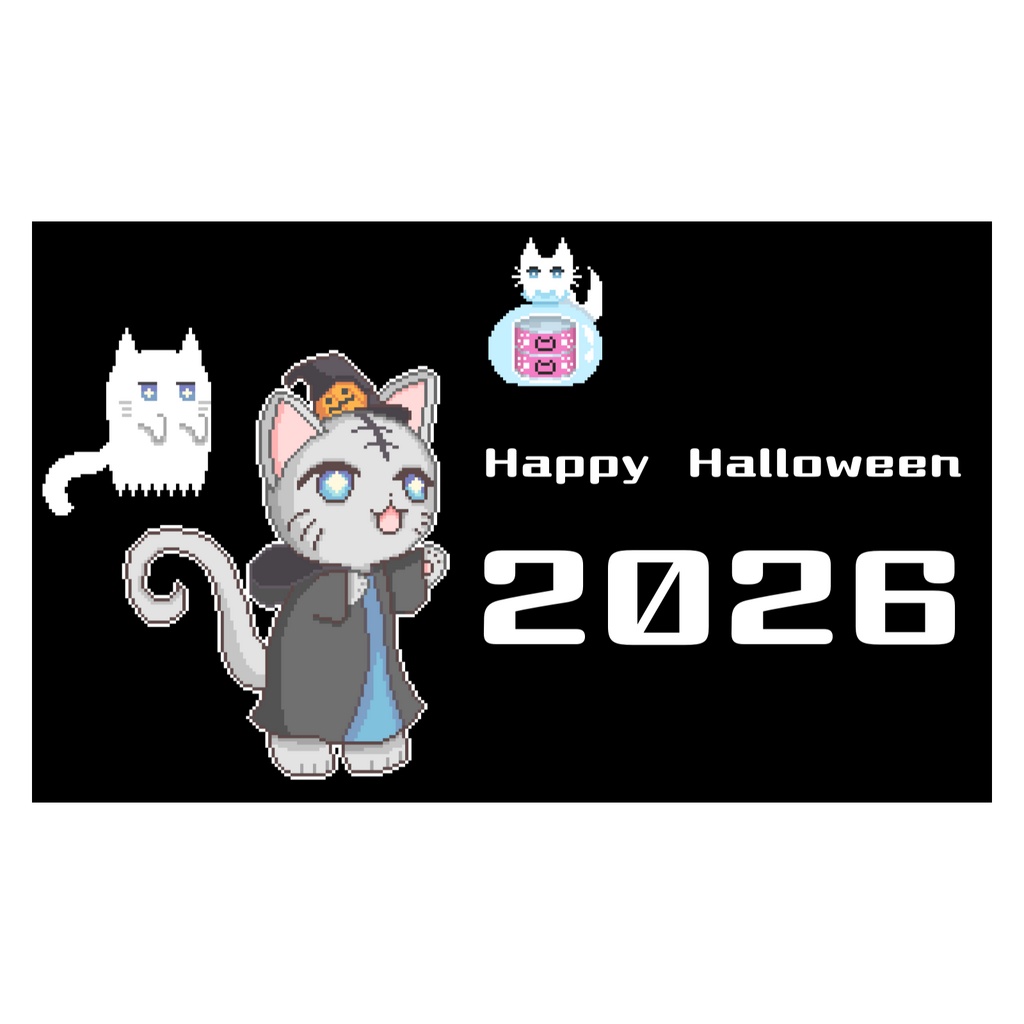 穴をあけてプレゼントカードにも！　ハロウィン猫　ドットカード