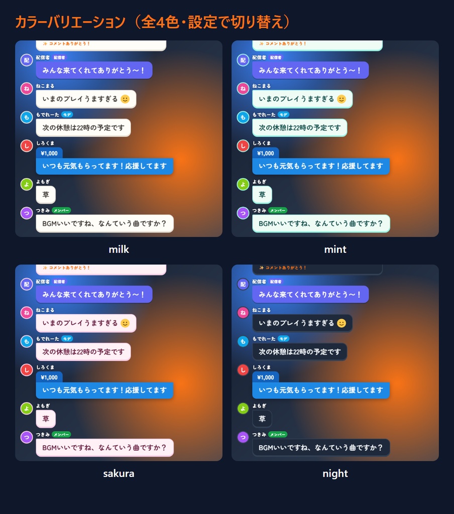わんコメ用コメントテンプレート「Bubble Talk」チャット風吹き出し・全4色|初コメお出迎え・スパチャカード