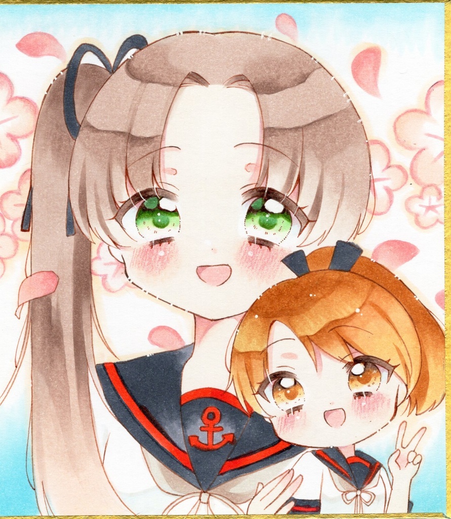 原画　手描きイラスト　艦隊これくしょん　綾波＆敷波