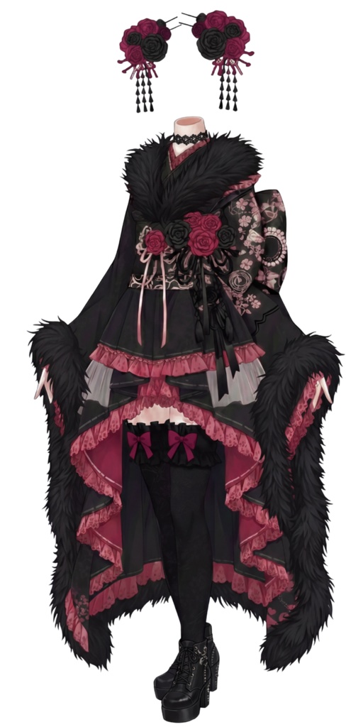ゴス着物黒（ファー）