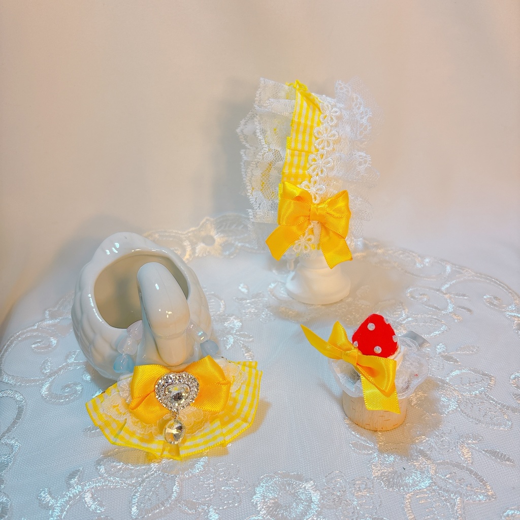 【ギンガムチェック】ヘッドドレス スタイ セット いちごホイップ ぬい服