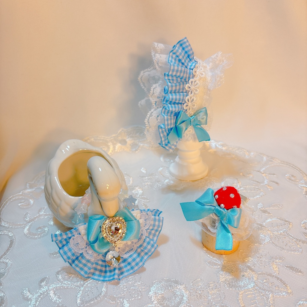 【ギンガムチェック】ヘッドドレス スタイ セット いちごホイップ ぬい服