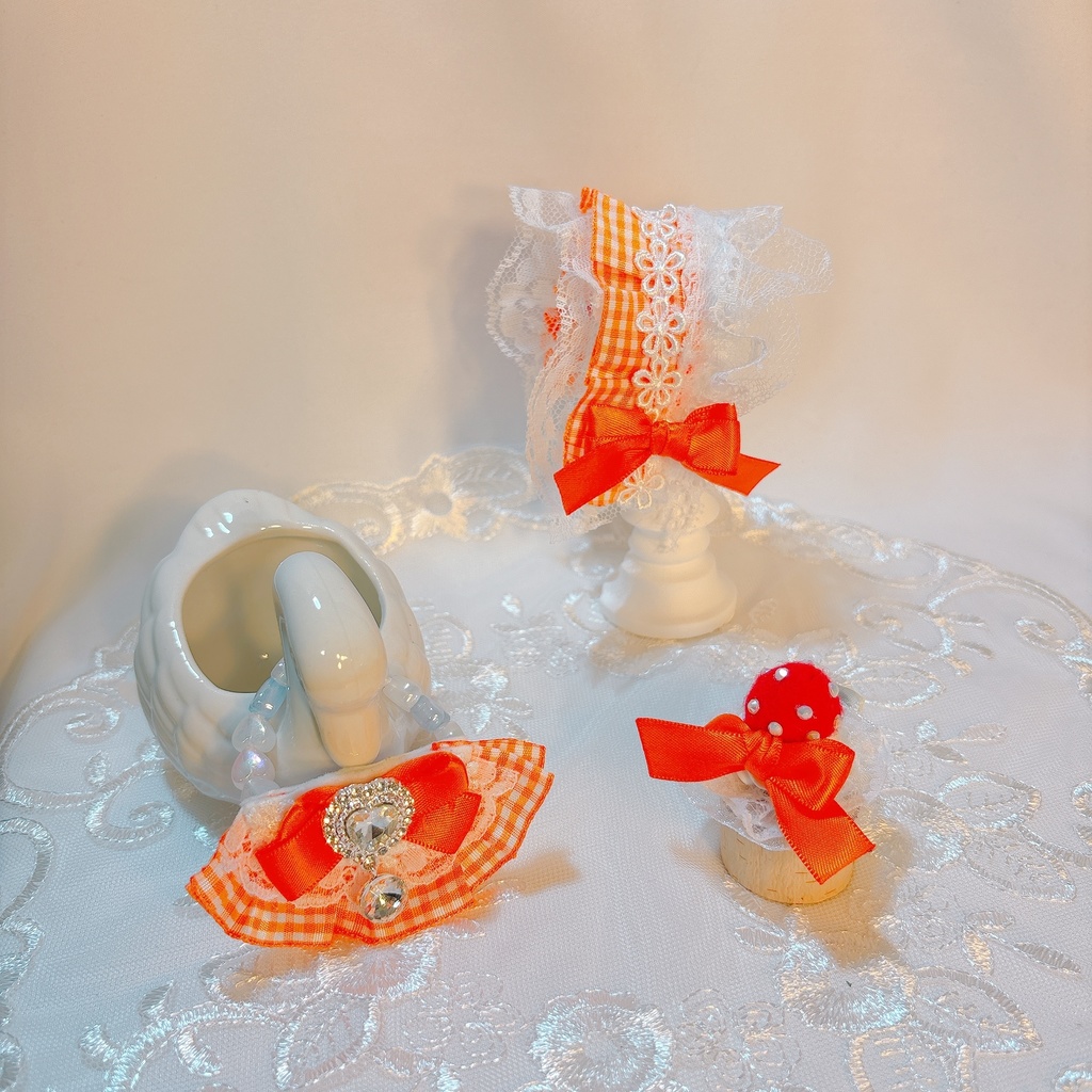 【ギンガムチェック】ヘッドドレス スタイ セット いちごホイップ ぬい服