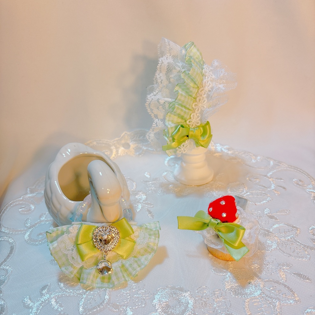 【ギンガムチェック】ヘッドドレス スタイ セット いちごホイップ ぬい服