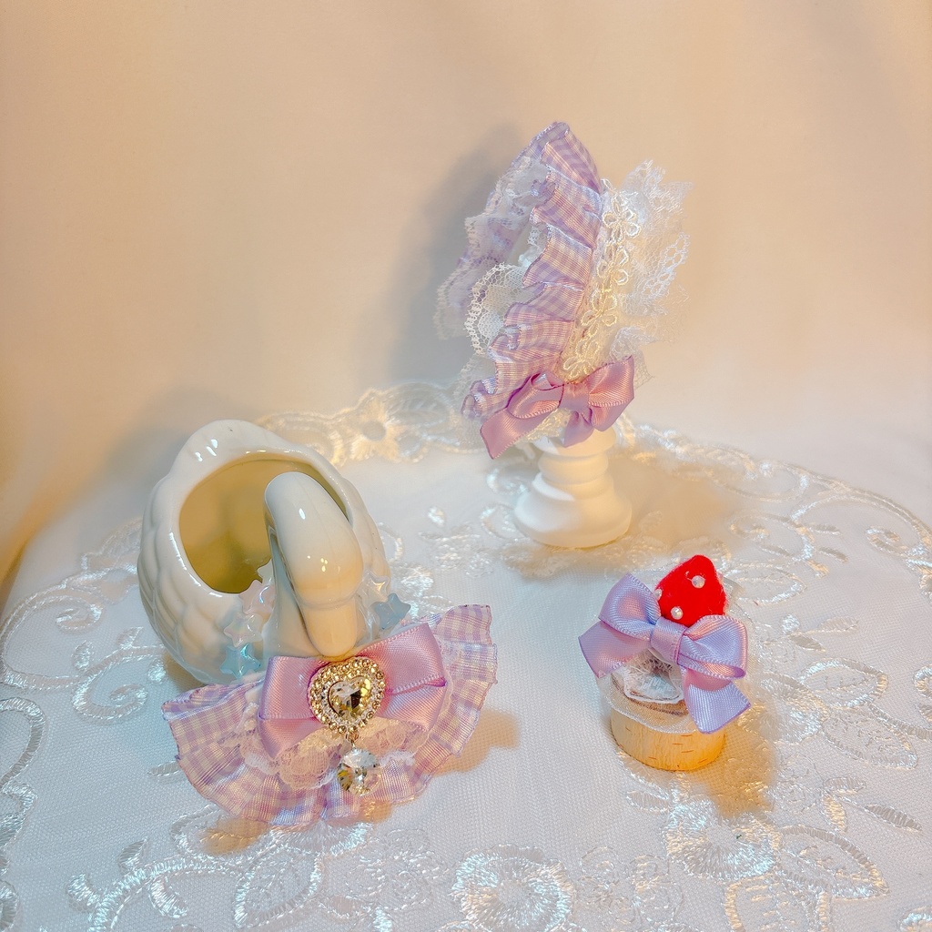 【ギンガムチェック】ヘッドドレス スタイ セット いちごホイップ ぬい服