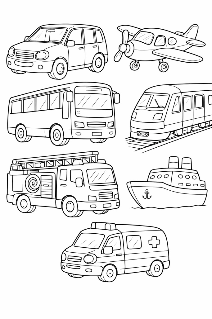 子ども向け 乗り物ぬりえ 30枚セット（印刷用PDF）