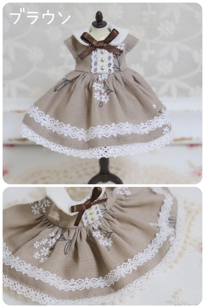 くすみ色の襟付きレースワンピース