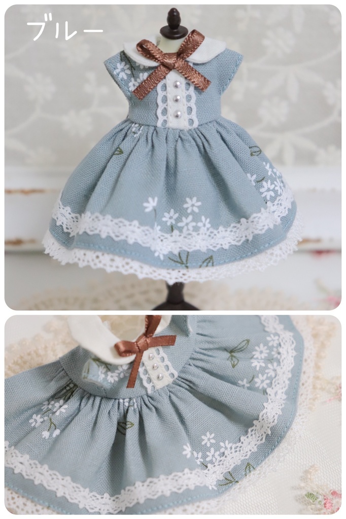 くすみ色の襟付きレースワンピース