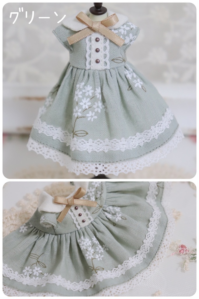 くすみ色の襟付きレースワンピース