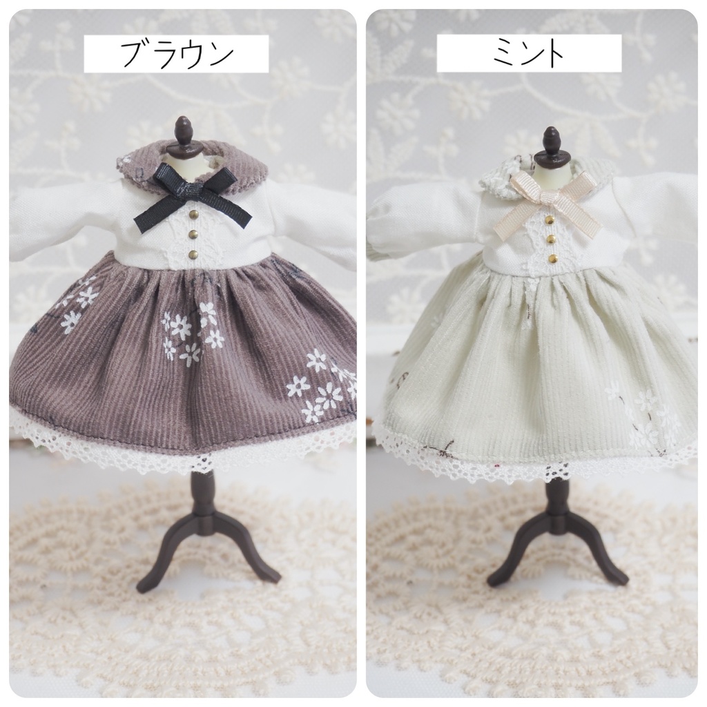 コーデュロイ生地の大花柄ワンピース