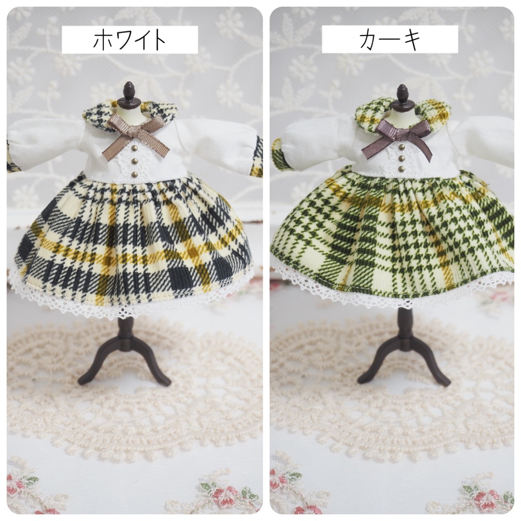 コーデュロイ生地のチェック柄ワンピース