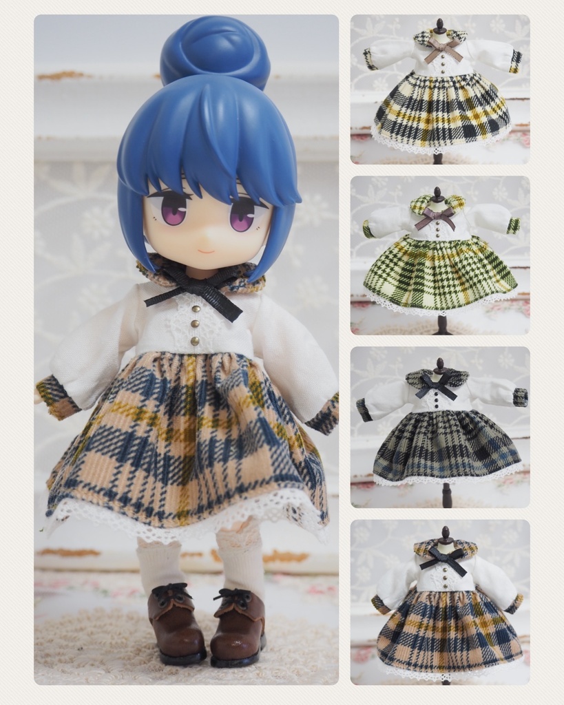 コーデュロイ生地のチェック柄ワンピース