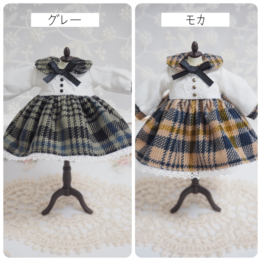 コーデュロイ生地のチェック柄ワンピース