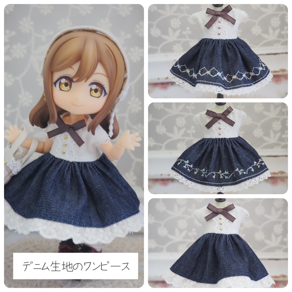 デニム生地のワンピース（カチューシャ付き）