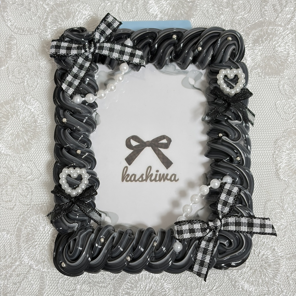 ホイップデコ 硬質ケースデコ トレカケースデコ b8 黒 モノトーン リボン