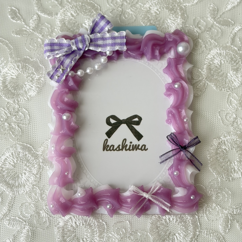 ホイップデコ トレカケースデコ 紫 パープル リボン