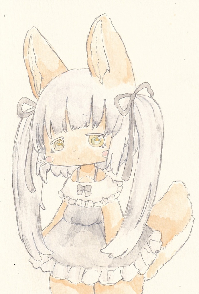 ツインテナナチちゃん　夏の終わりのデート服　直筆イラスト