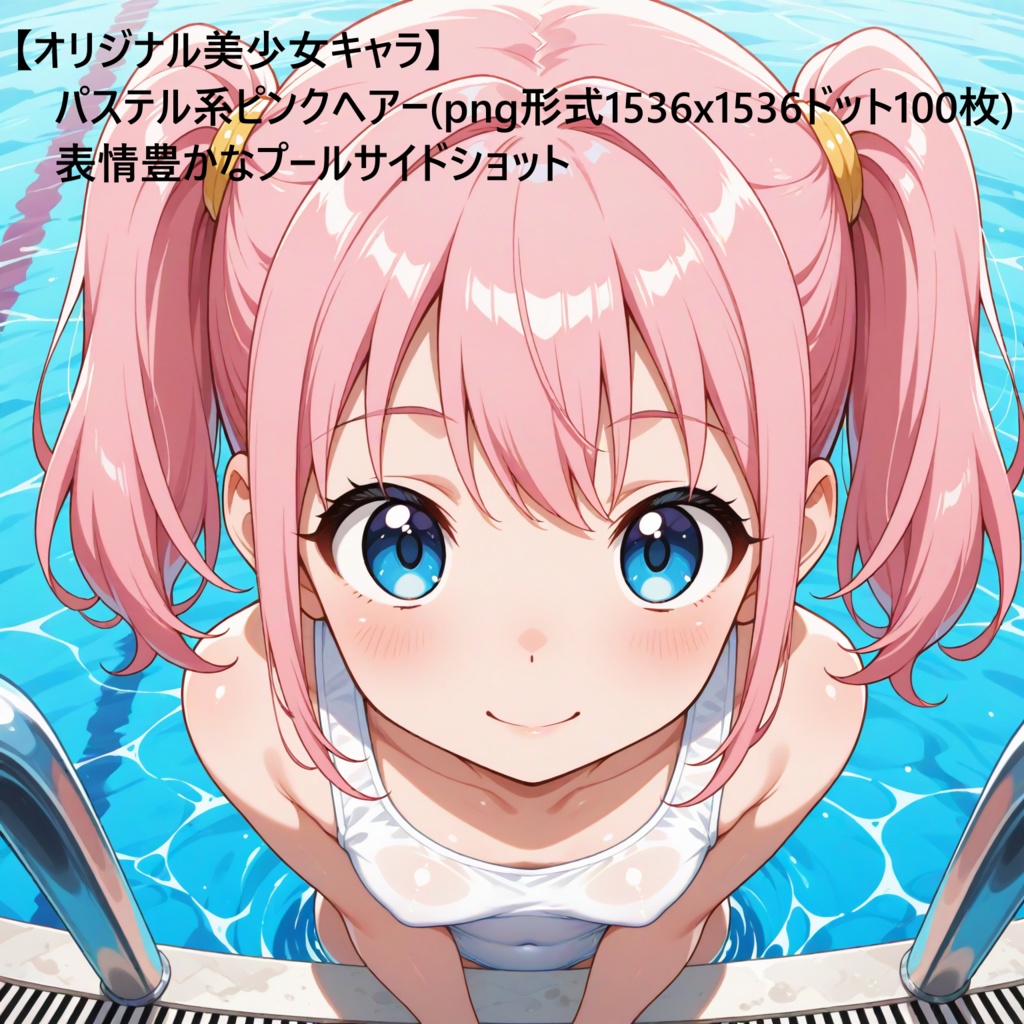 白スク水ピン髪ツインテール女子プールサイド編