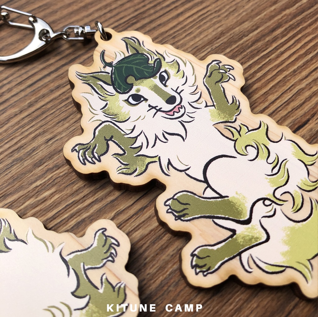 キツネの運ばれウッドキーホルダー「野狐」