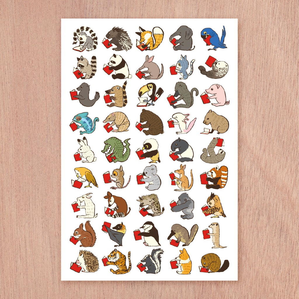 ポストカード『Book Lover Animals / Red』