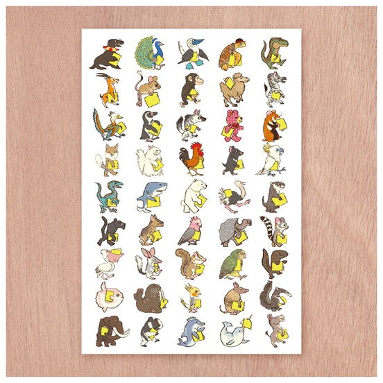 ポストカード『Book Lover Animals / Yellow』