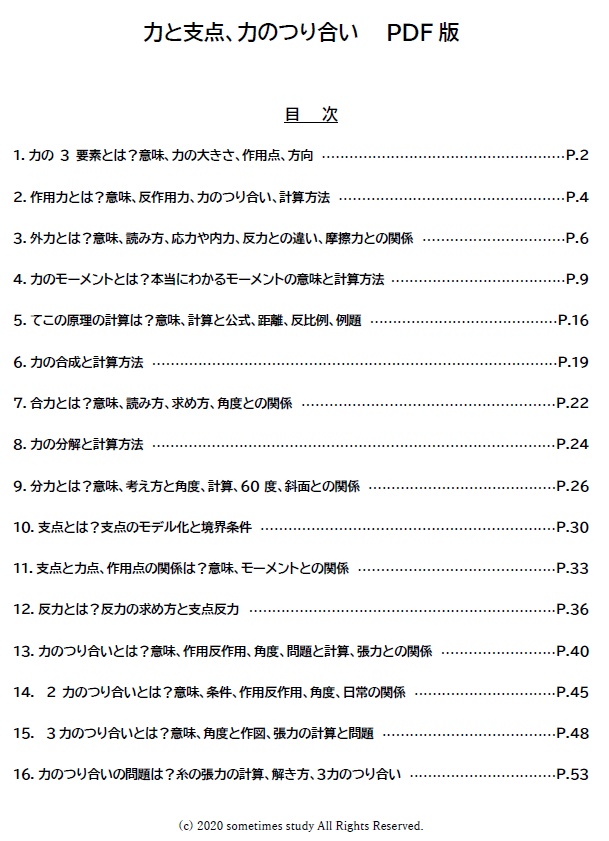 力と支点、力のつり合い（全57頁PDF版）