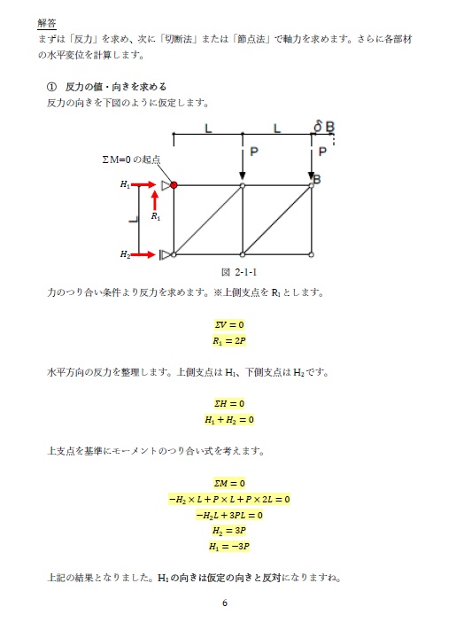一級建築士試験の計算問題解説⑦ -トラスの変位の求め方-(全14頁)