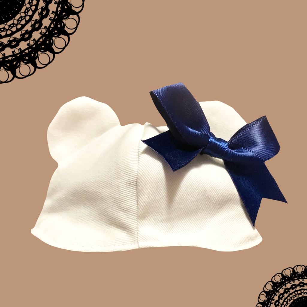 【10cmぬい用】白×花柄くまさんハット