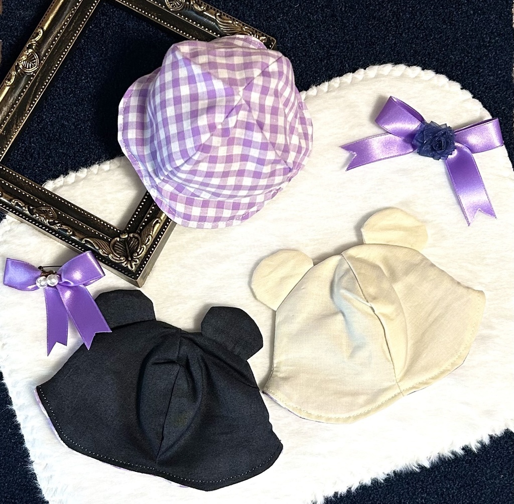 【16cmぬい用】チェックくまさんハット