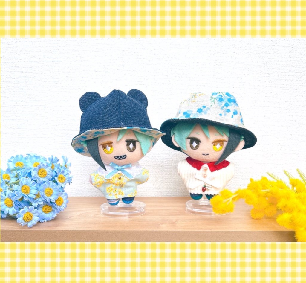 【10cmぬい用】デニムくまちゃんはっと〜ミモザ〜