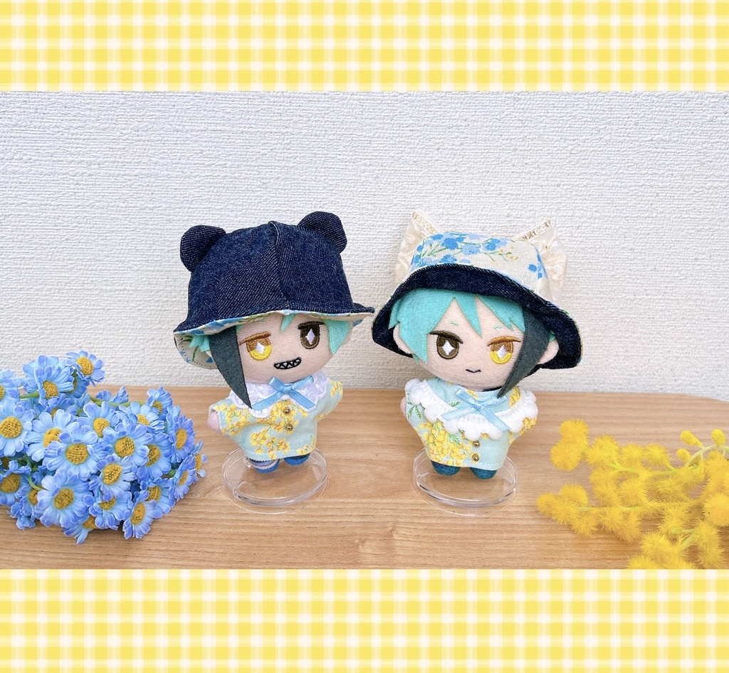 【10cmぬい用】デニムくまちゃんはっと〜ミモザ〜