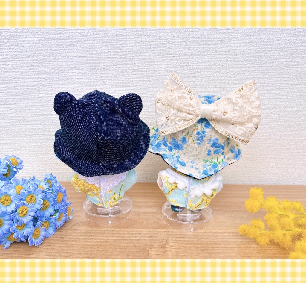 【10cmぬい用】デニムくまちゃんはっと〜ミモザ〜