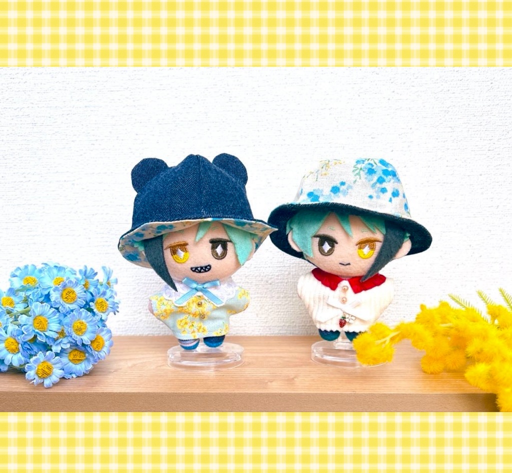 【10cmぬい用】デニムくまちゃんはっと〜ミモザ〜