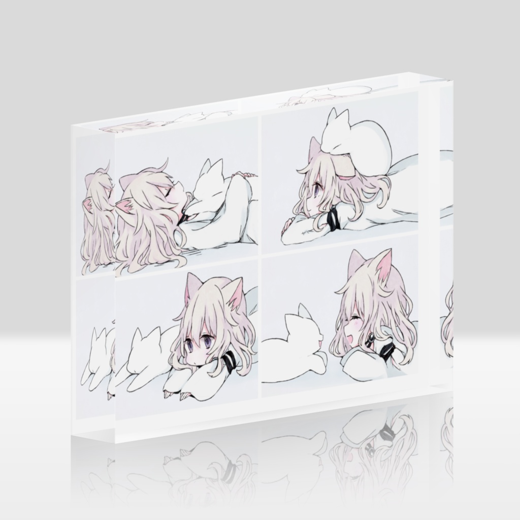 「白猫ガールと白猫」アクリルブロック