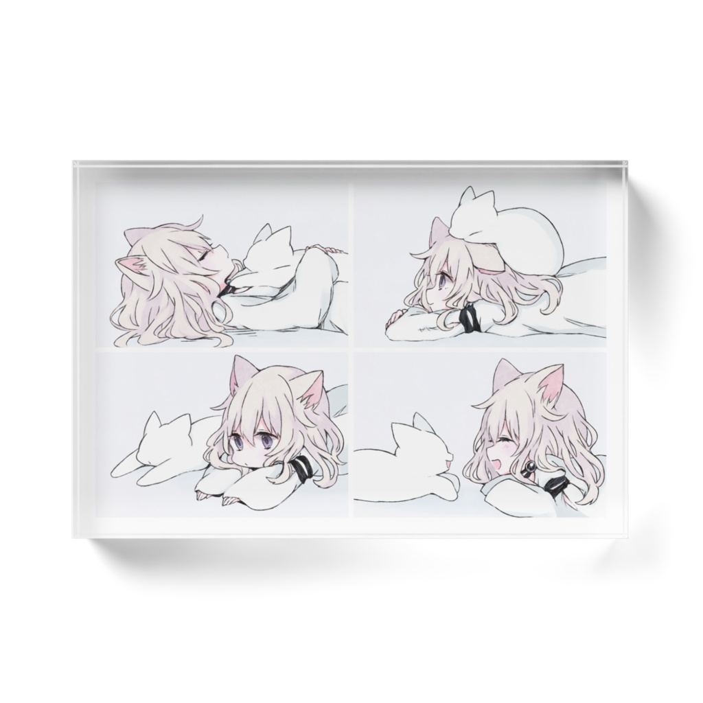 「白猫ガールと白猫」アクリルブロック