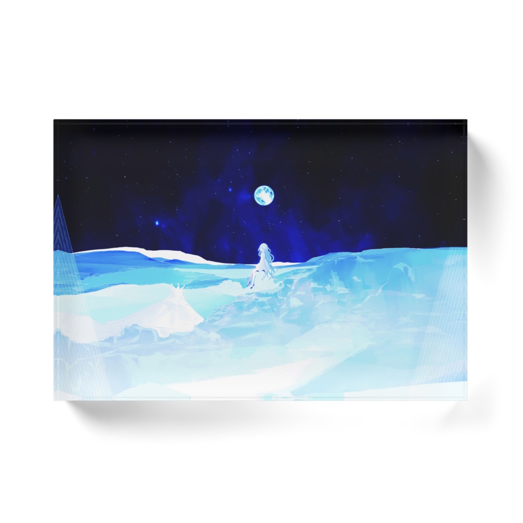 「夜空の月と淡い少女」アクリルブロック
