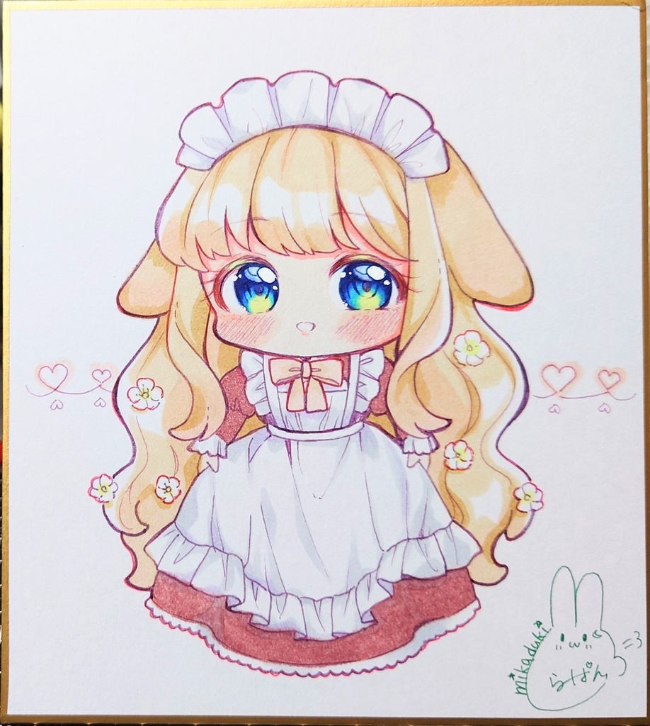 【ミニ色紙原画】うさ耳メイドさん