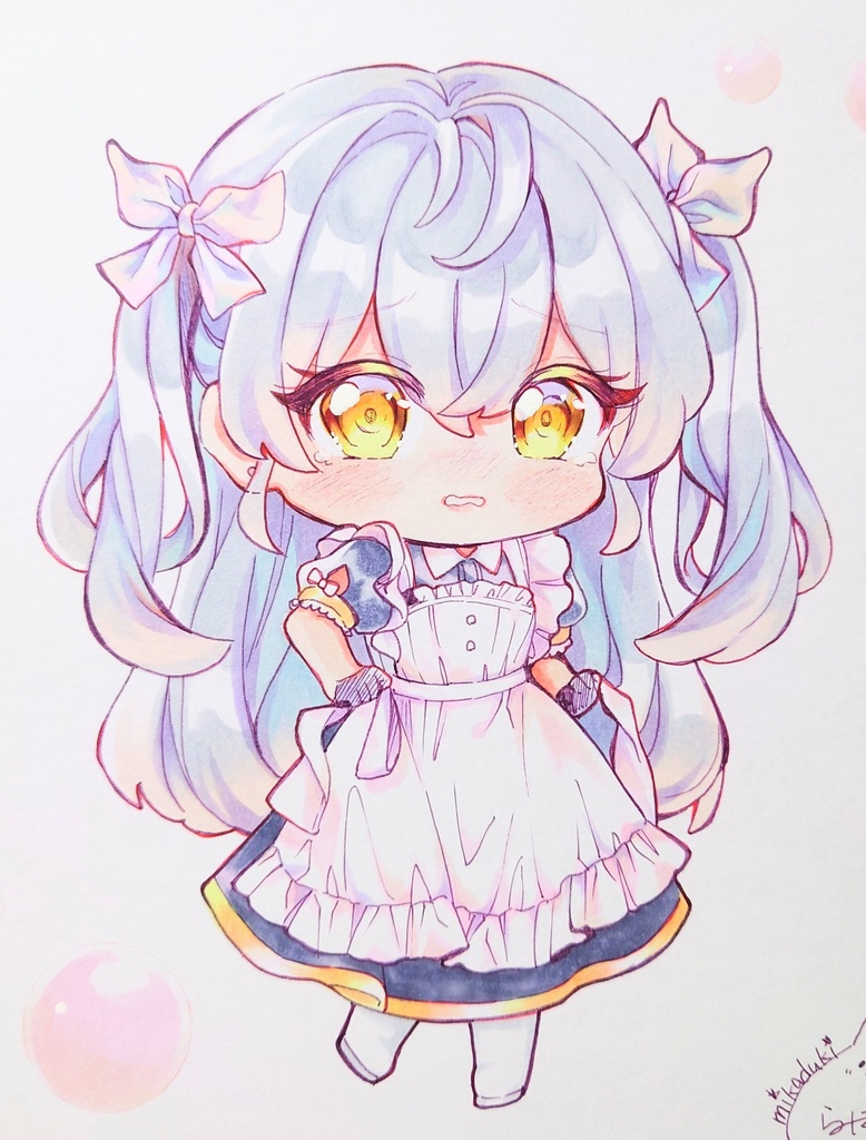 【中色紙原画】上手く結べないちゃん