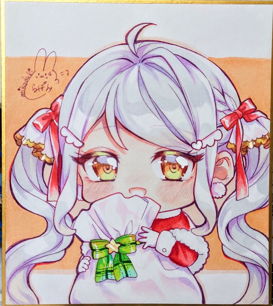 【ミニ色紙原画】ちびサンタちゃん