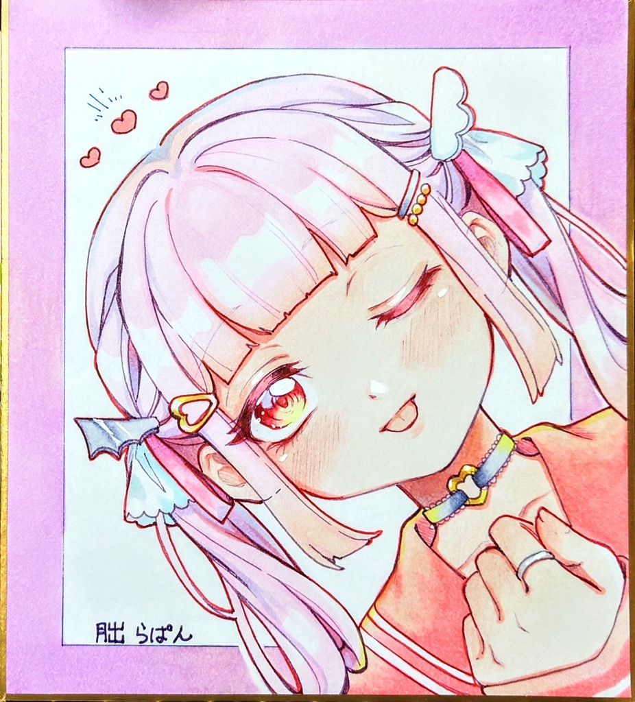 【ミニ色紙原画】ピンクツインテ