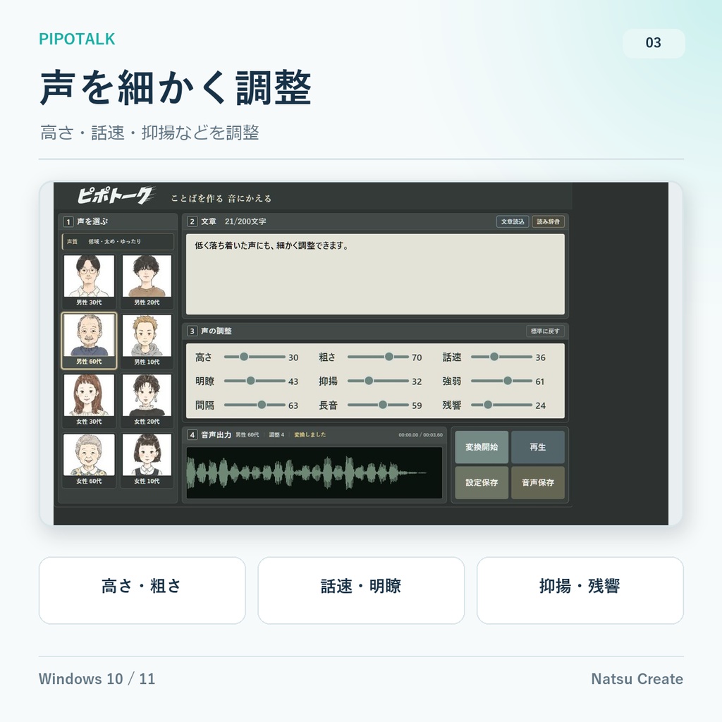 ピポトーク|8種類の声×9項目調整 Windows音声生成ツール