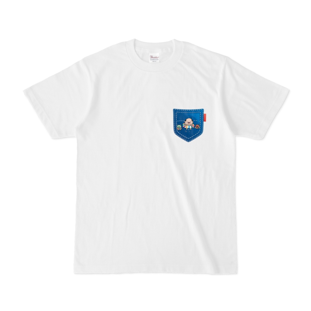 ネコちゃんと父ちゃん海へ行くTシャツ(ポケットはイラストです)