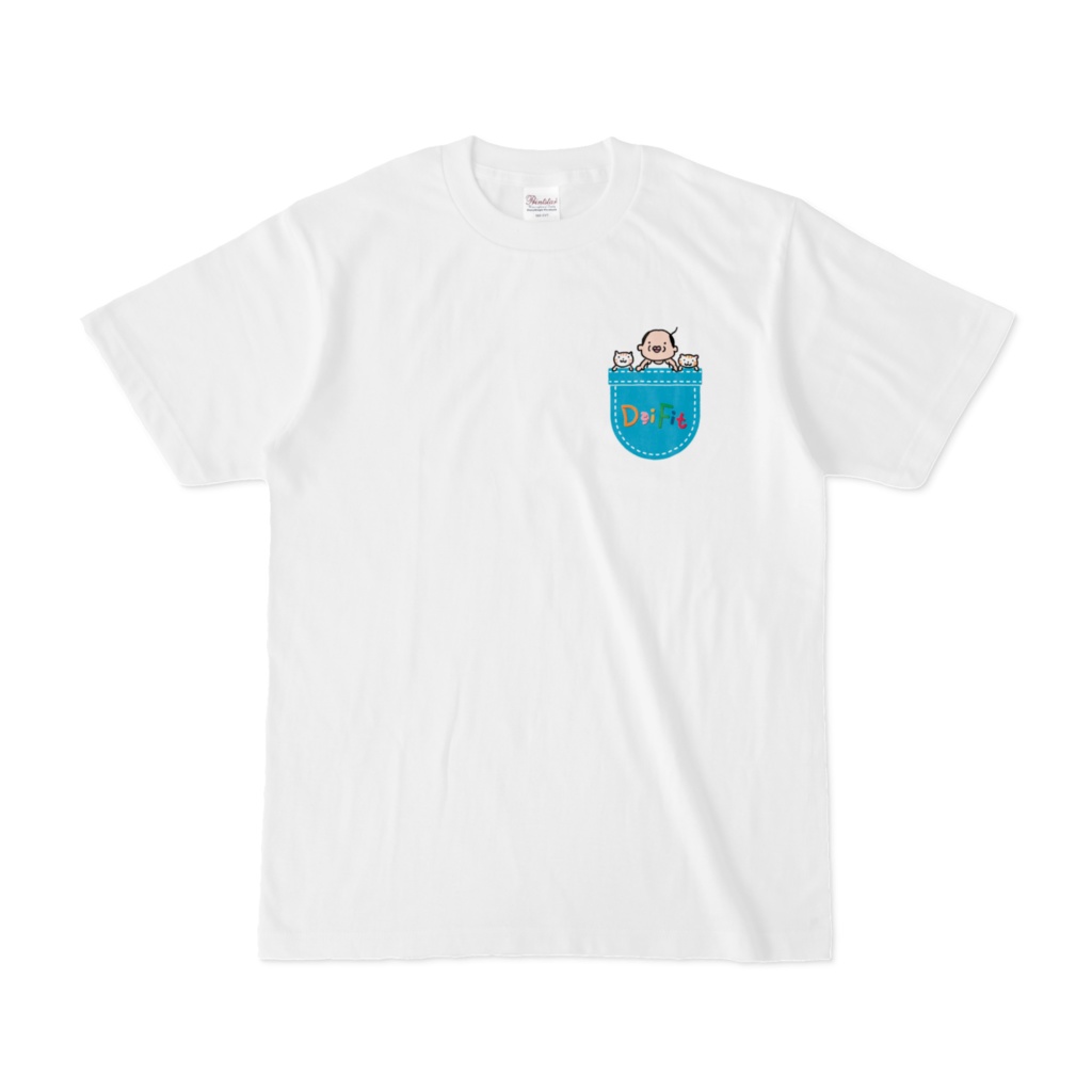 ポケットに入ったネコちゃんと父ちゃんTシャツ（ポケットはイラストです）