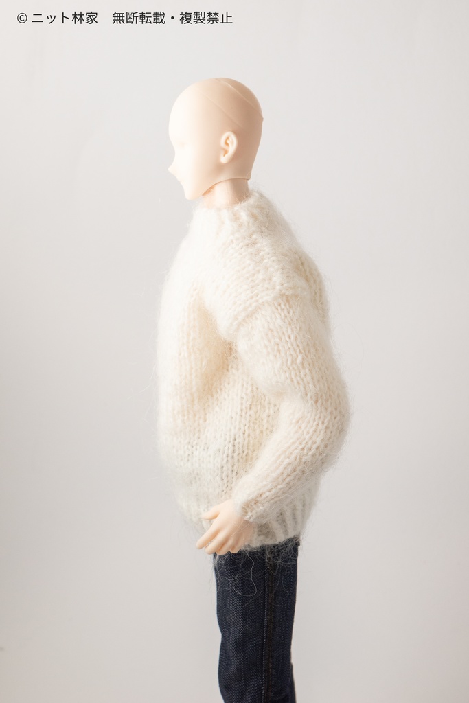 【値下げ】オビツ30・1/6ドール用セーター 丸襟/通常袖/白/無地(ユニセックス) RPC01W