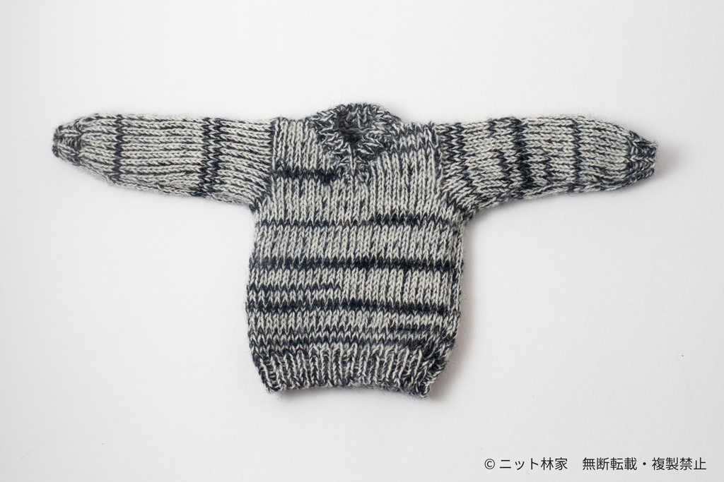 【値下げ】オビツ30・1/6ドール用セーター Vネック/通常袖/白黒混/斑縞模様(ユニセックス) VPC01G