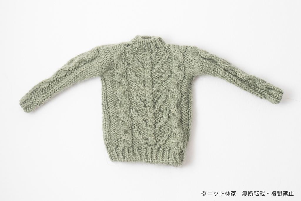 オビツ30・1/6ドール用セーター 丸襟/通常袖/カーキ/胸生命の木模様(ユニセックス) RPT03K