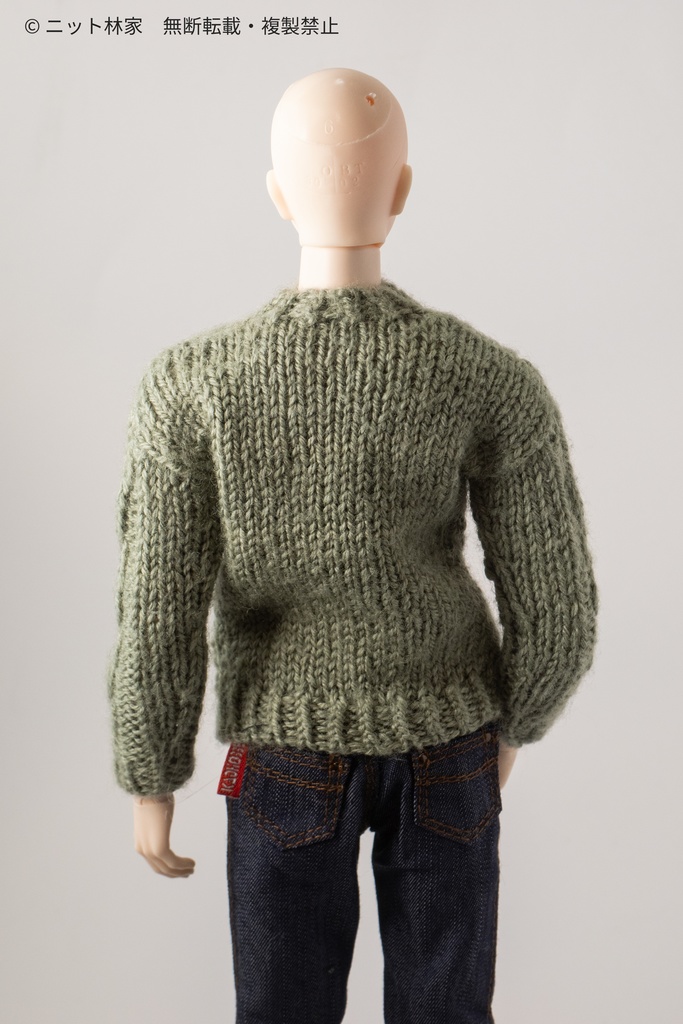 オビツ30・1/6ドール用セーター 丸襟/通常袖/カーキ/胸生命の木模様(ユニセックス) RPT03K