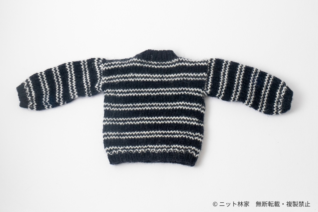 【値下げ】オビツ30・1/6ドール用セーター 丸襟/通常袖/黒に白縞(ユニセックス) RST01BW
